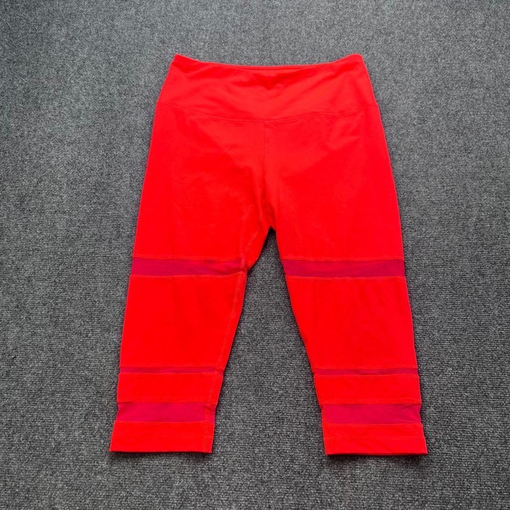 Reebok Mesh Panel High Rise Activewear Red Cropped Capri Leggings